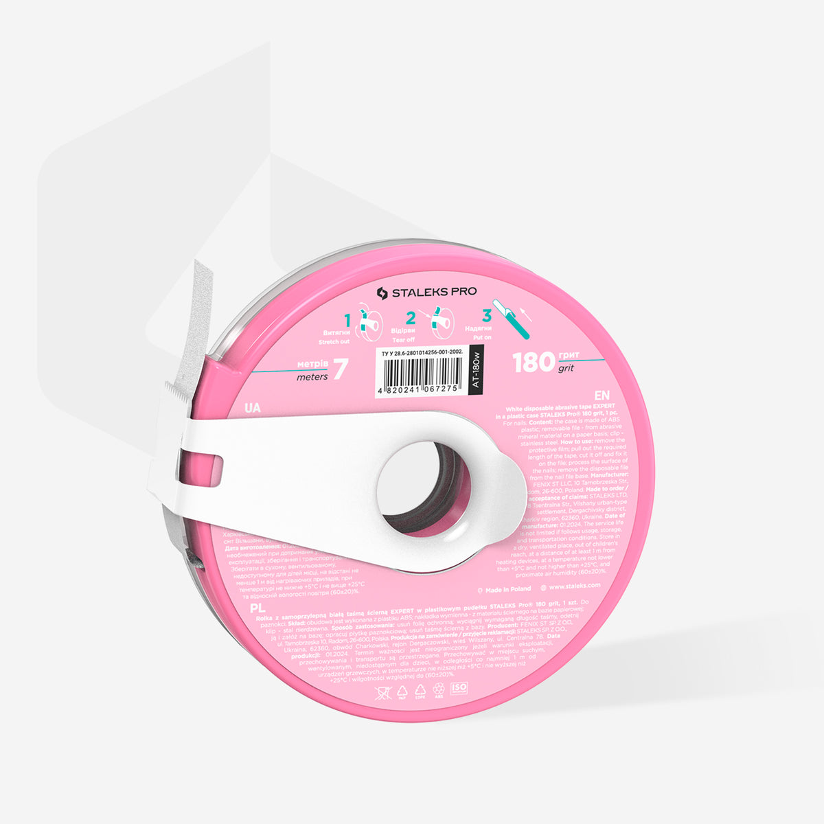 Disposable white abrasive tape EXPERT 180 grit in a plastic case