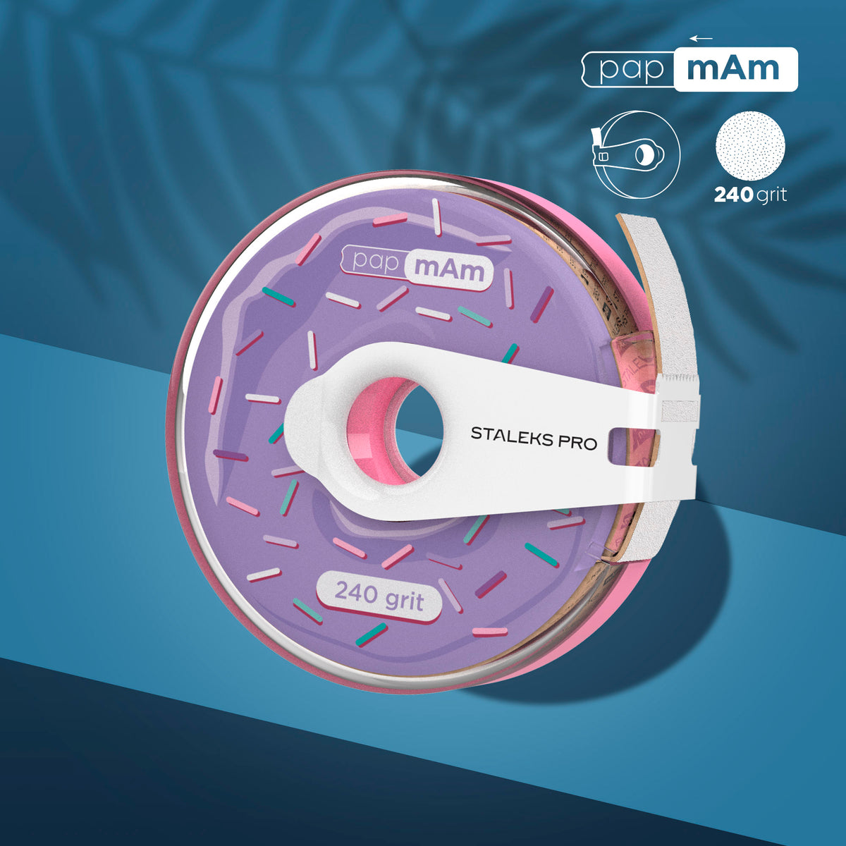 Disposable white abrasive tape papmAm EXPERT 240 grit in a plastic case