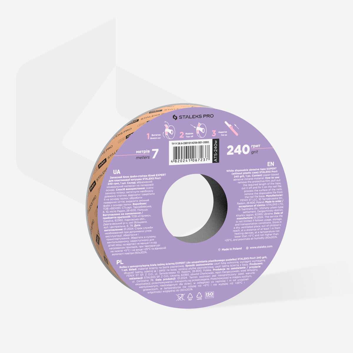 Disposable white abrasive tape EXPERT 240 grit for the plastic case