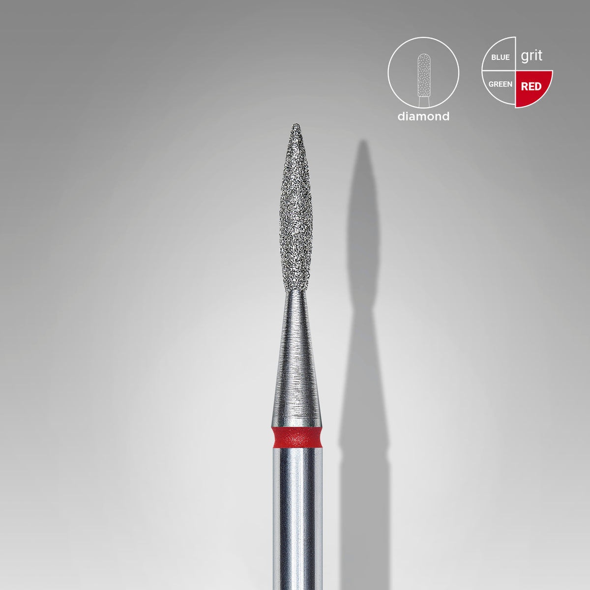 Diamond nail drill bit pointed flame red EXPERT head diameter 1,6 mm / working part 8 mm